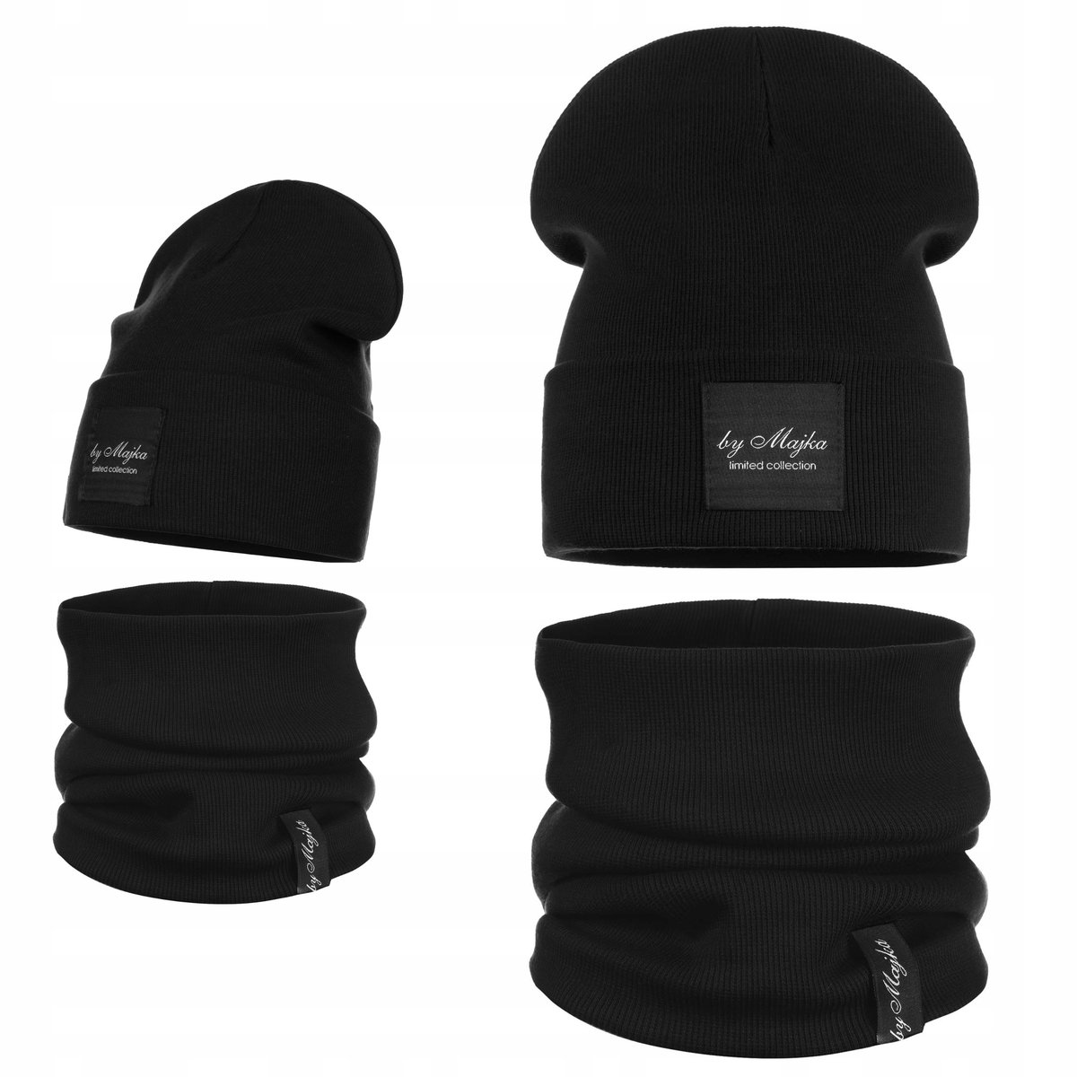 WIOSENNY KOMPLET DZIECIĘCY PODWÓJNY MATERIAŁ CZAPKA KOMIN CZARNY 38-42