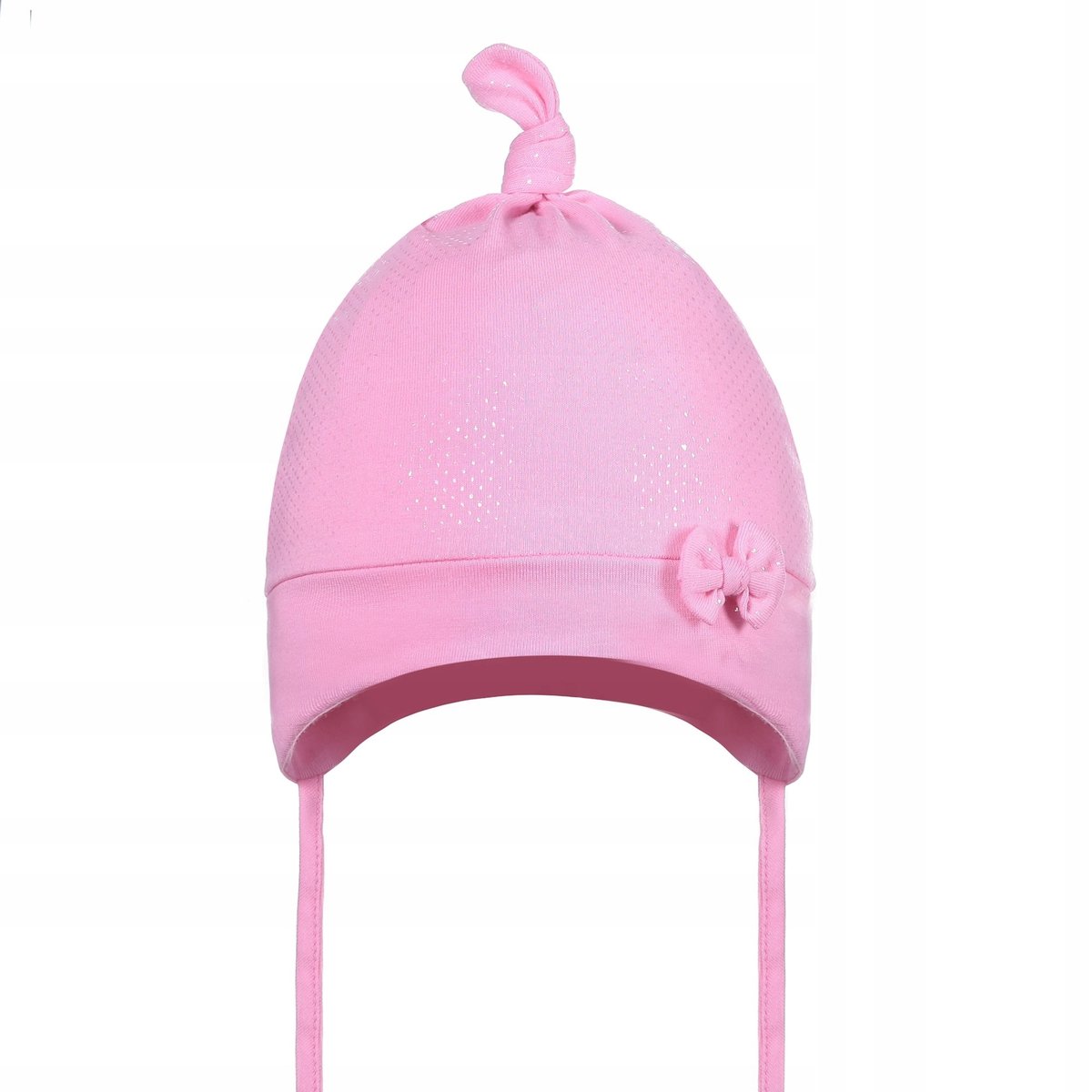 CZAPKA NIEMOWLĘCA DZIECIĘCA WIĄZANA Z KOKARDKĄ BAWEŁNIANA RÓŻOWA roz. 38