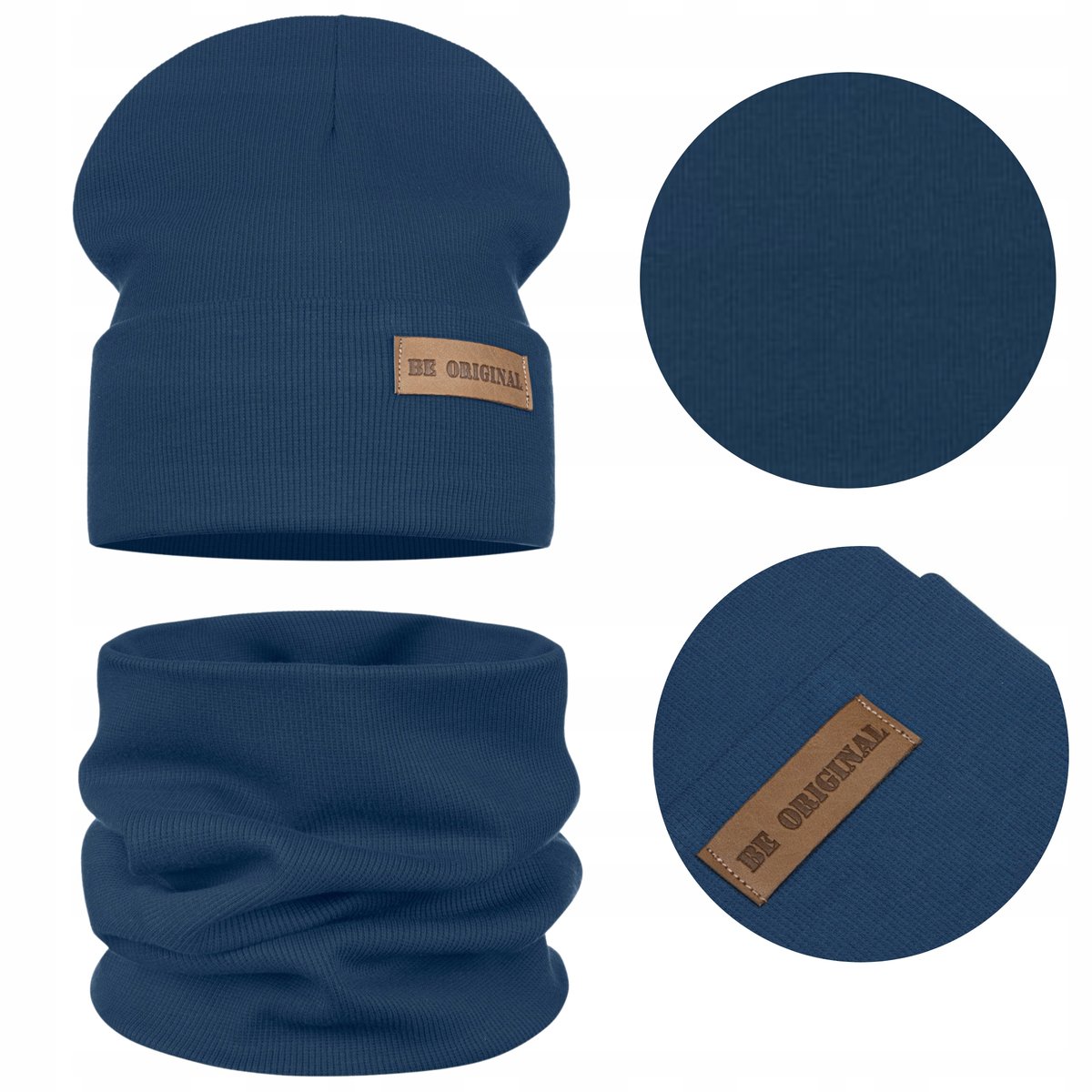 WIOSENNY DZIECIĘCY KOMPLET CZAPKA KOMIN BAWEŁNA PODWÓJNY MATERIAŁ NIEBIESKI