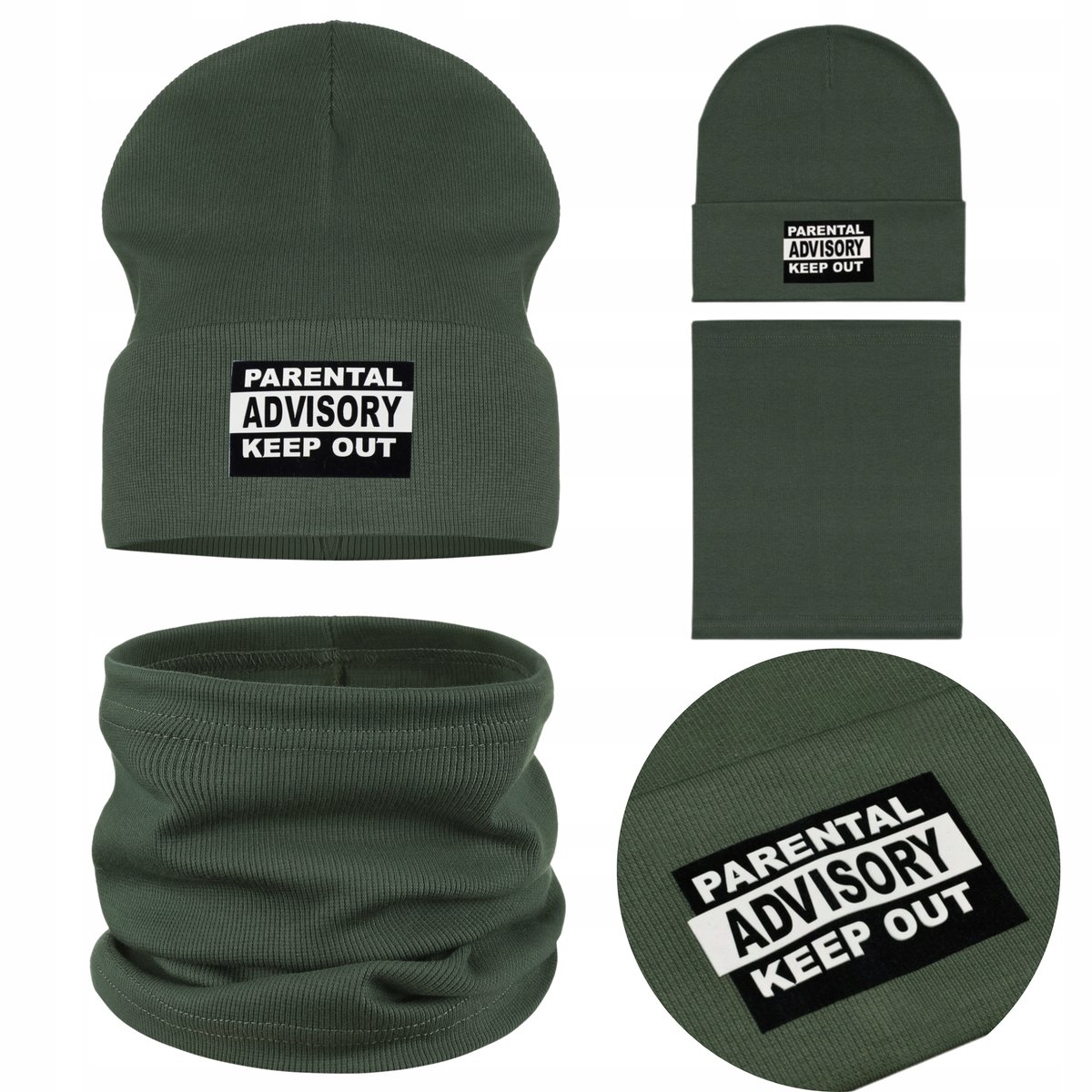 KOMPLET DZIECIĘCY JESIENNY ZIELONY CZAPKA WYWIJANA + KOMIN BAWEŁNA 40-46