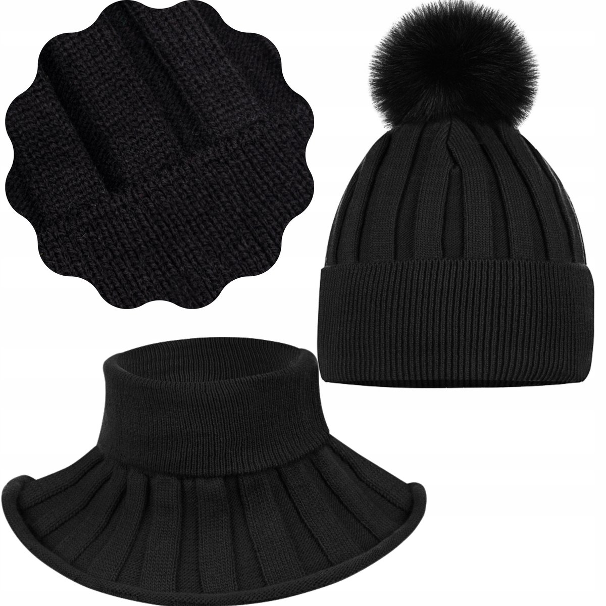 KOMPLET DZIECIĘCY ZIMOWY CIEPŁY POLAR JESIEŃ CZAPKA GOLFIK 44/50 CZARNY