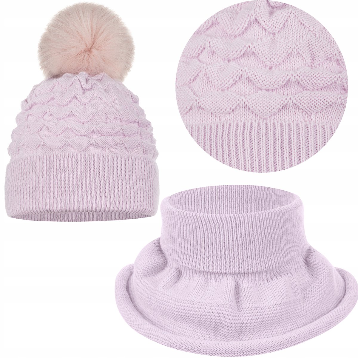 KOMPLET DZIECIĘCY ZIMOWY CIEPŁY POLAR JESIEŃ CZAPKA KOMIN 44/50 FIOLETOWY