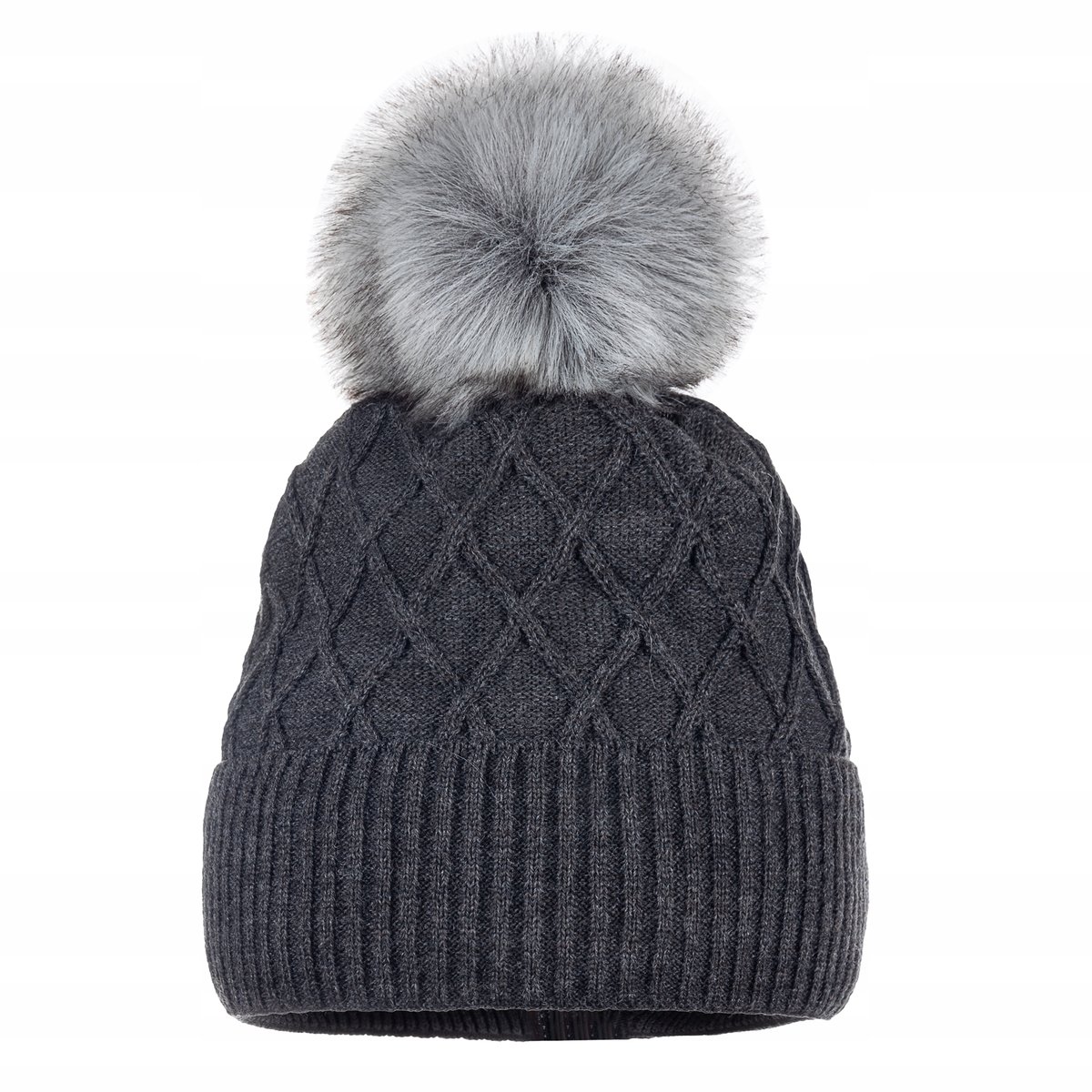 Stylowa Zimowa Czapka Damska Z Pomponem Ciepła Na Zimę Ocieplana Polarem