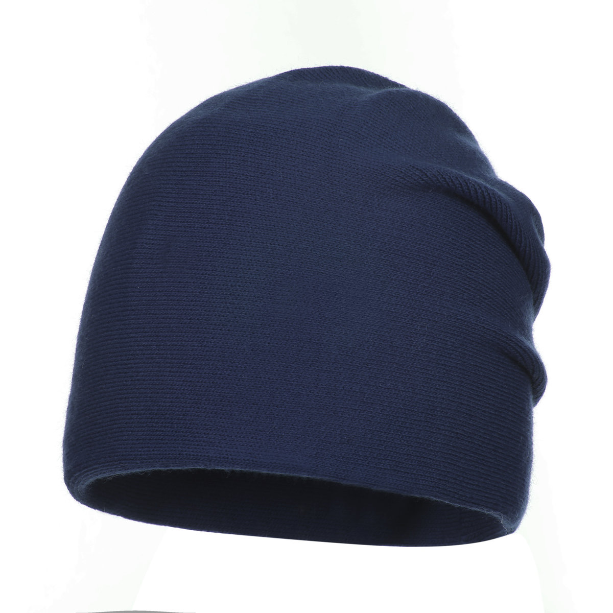 Czapka Damska 10% Wełny Ciepła Beanie Bez Wzoru Zimowa Jesienna Granatowa