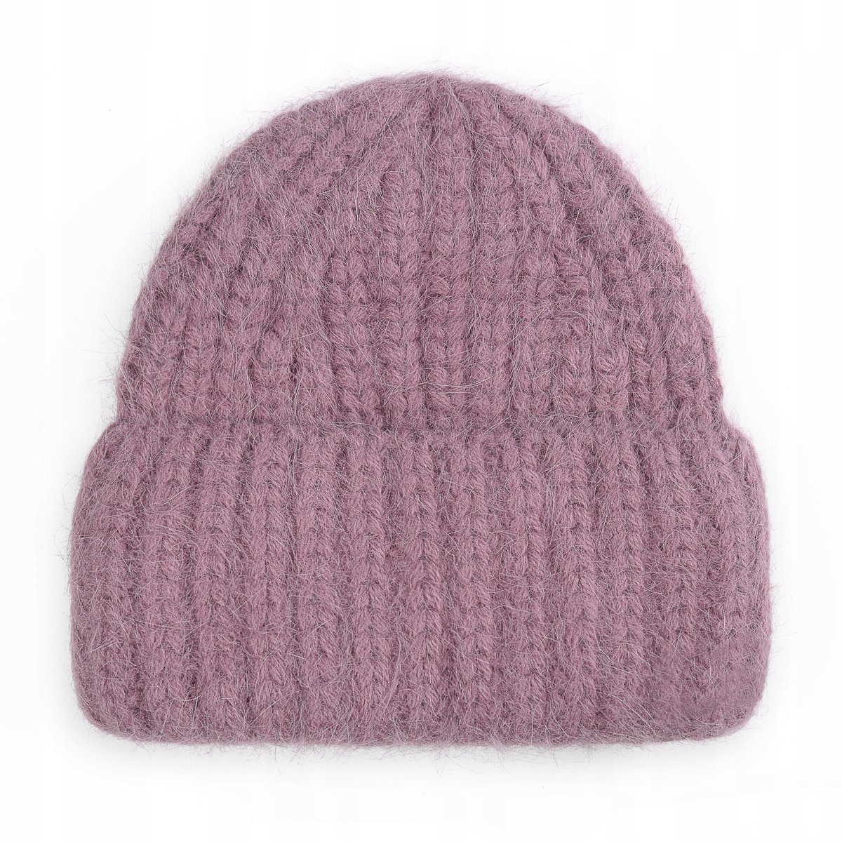 Damska Ciepła Elegancka Czapka Wełniana Zimowa Na Zimę 60% Angora Fioletowa