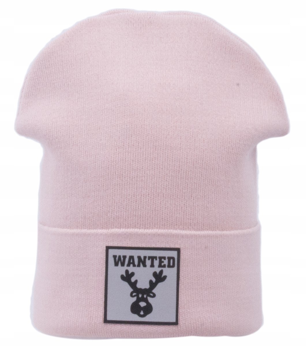 Czapka Damska Zimowa Jesienna Smerfetka Ozdobna Naszywka Różowa Róż