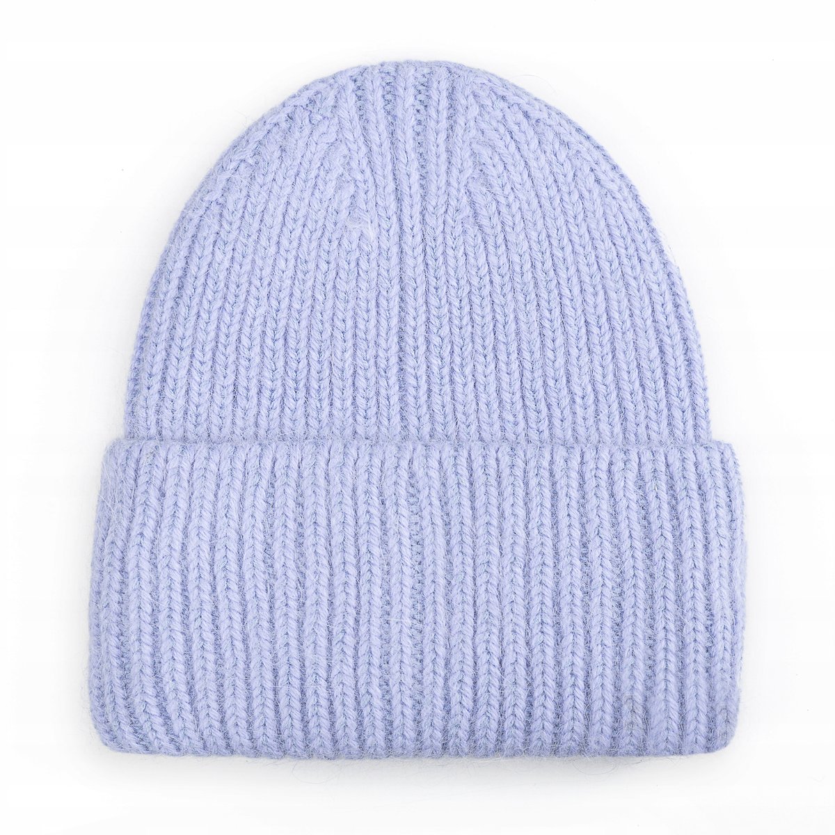 Czapka Beanie Damska Wełniana Wełna Zimowa Na Zimę 60% Angora Lawendowa