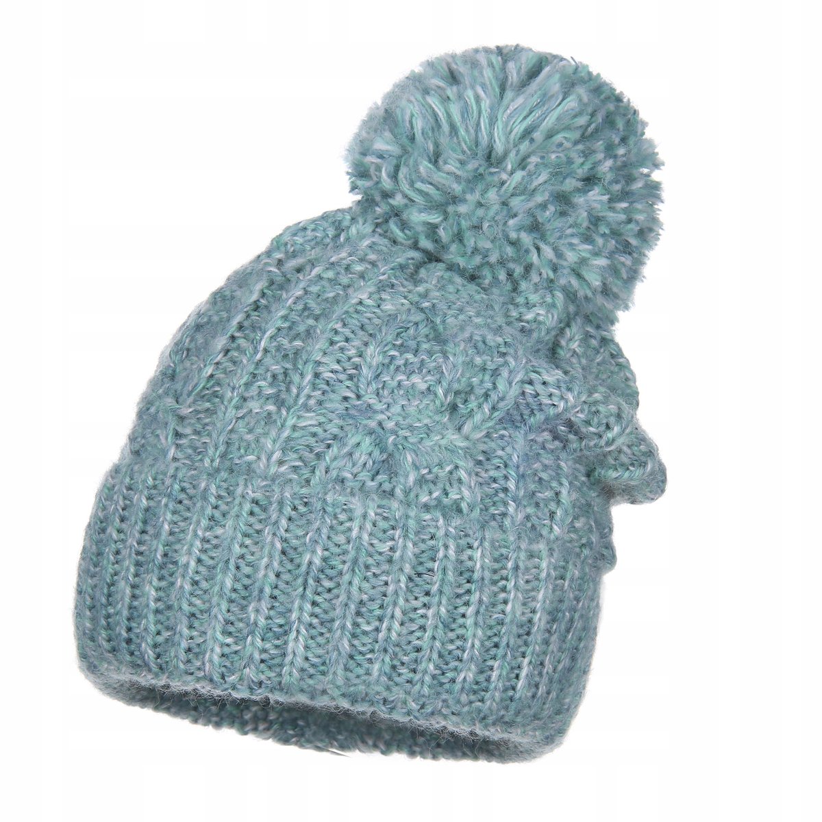 Czapka Damska Zimowa Z Pomponem Angora 8% Wełna 5% Wełniana Zielona