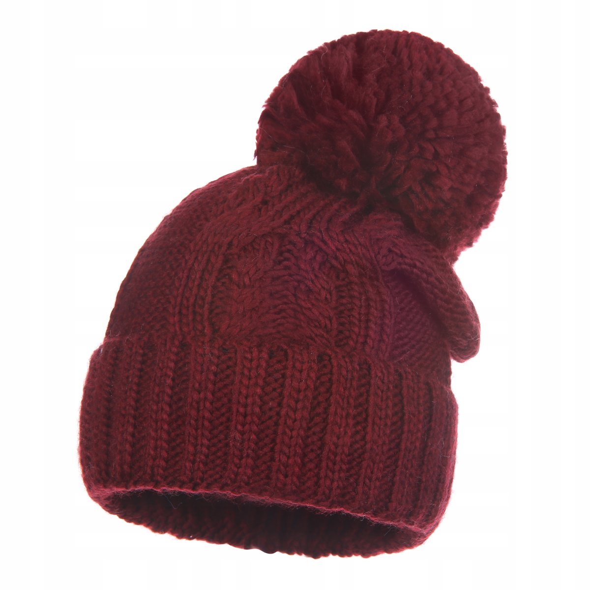 Czapka Damska Zimowa Z Pomponem Wywijana Ciepła Na Zimę Majka Bordowa