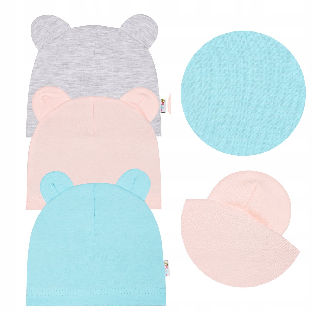 Czapka niemowlęca bawełniana beż uszka 38-40 x3