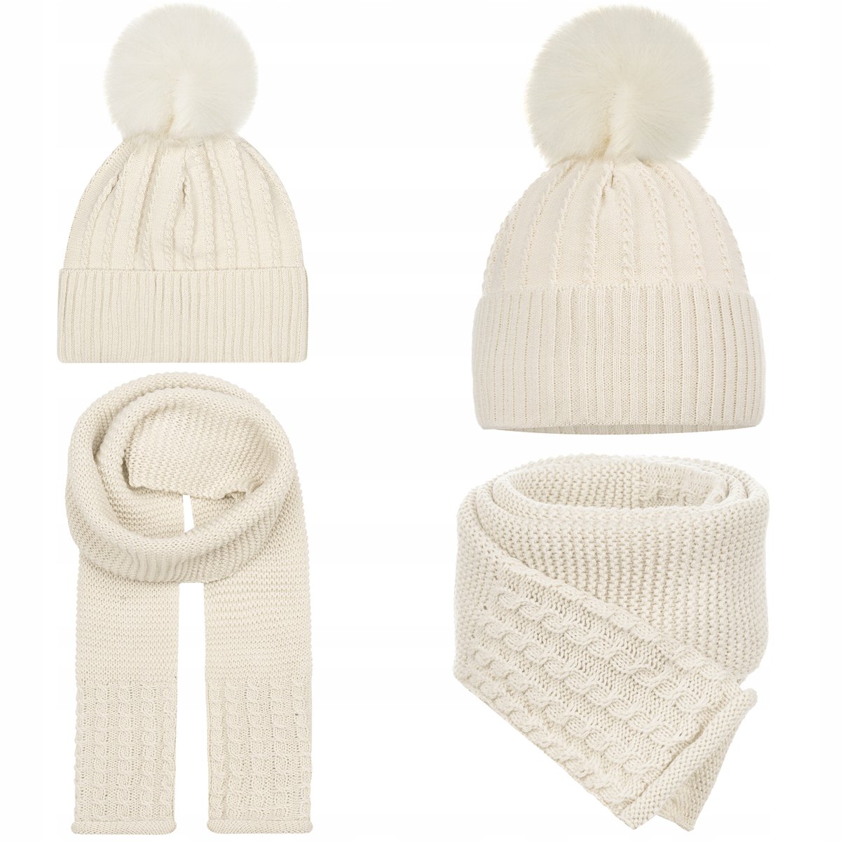 ZIMOWY KOMPLET DZIECIĘCY JESIENNY CZAPKA Z POLAREM SZALIK 42/48 BEŻ BEŻOWY