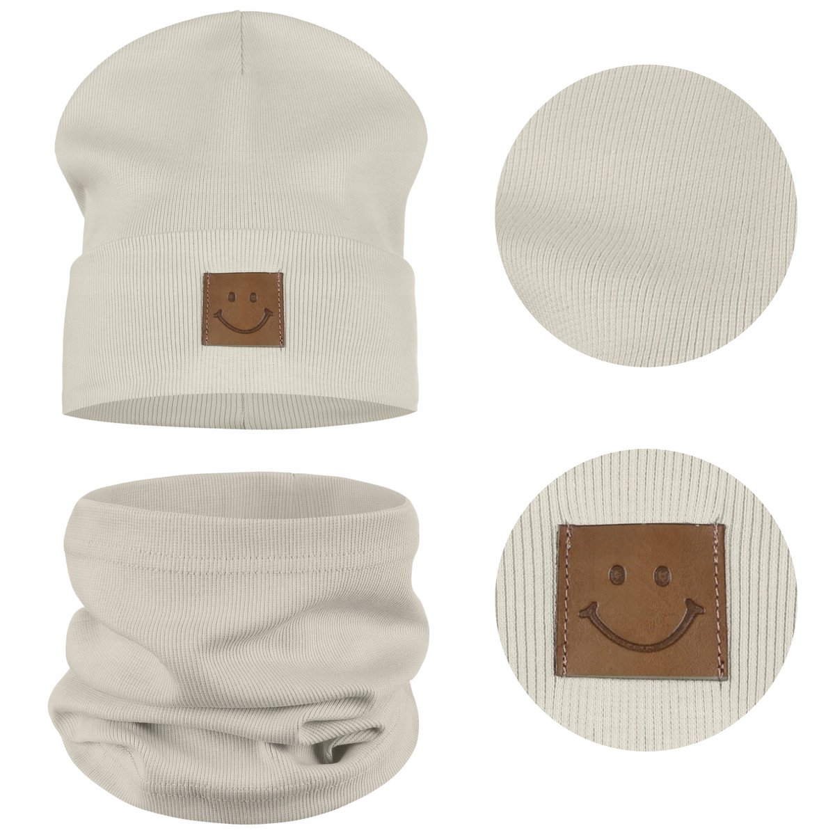 CZAPKA i KOMIN DZIECIĘCY Komplet Zestaw Dziecka BAWEŁNA 95% 40-46 BEŻOWY