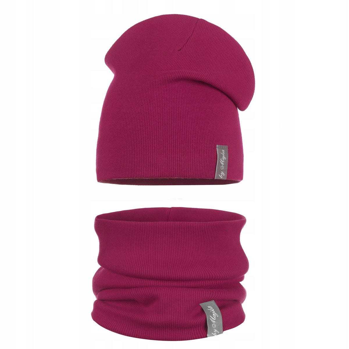 KOMPLET DZIECIĘCY WIOSENNY CZAPKA KOMIN ZESTAW DWUWARSTWOWY 46-52 ŚLIWKA