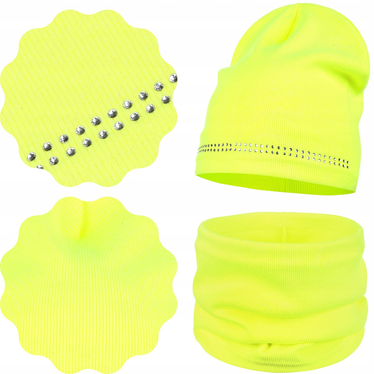 MAJKA KOMPLET JESIENNY CZAPKA BEANIE + KOMIN 40/46 DŻETY NEON NEONOWY