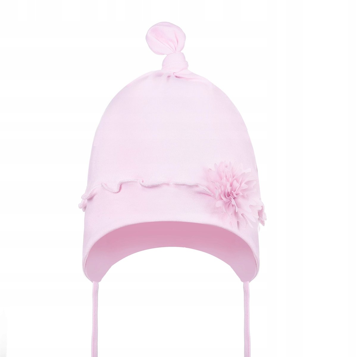 CZAPKA CZAPECZKA DZIECIĘCA BAWEŁNIANA WIĄZANA OZDOBNY KWIAT RÓŻÓWY r 40