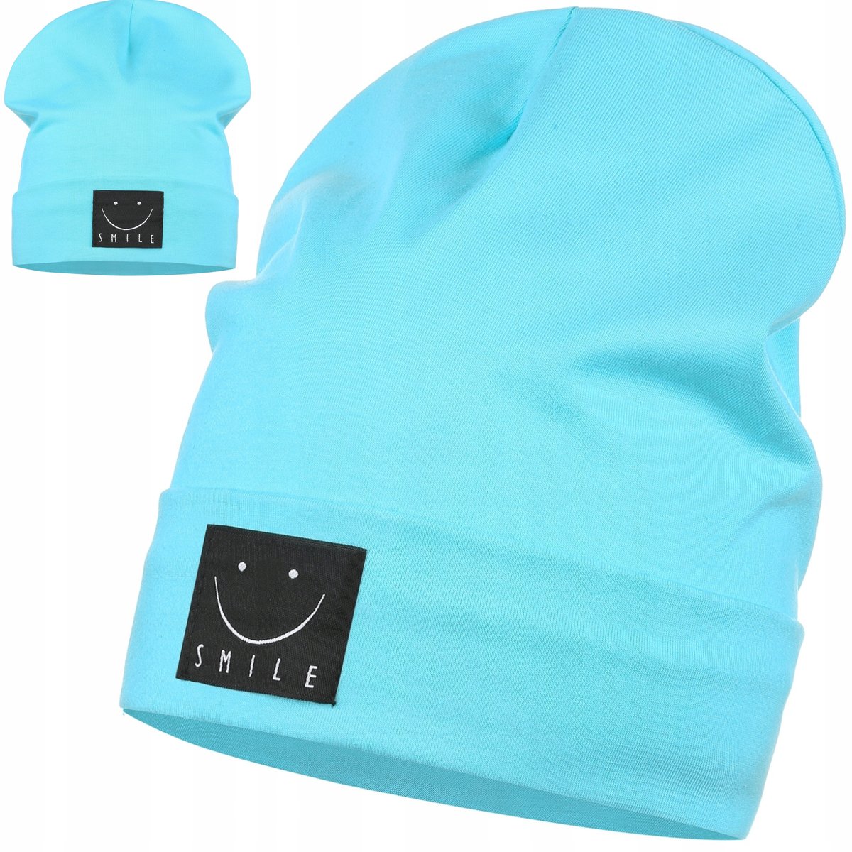 TURKUSOWA CZAPKA DZIECIĘCA CHŁOPCA DZIEWCZYNKI BAWEŁNIANA JESIENNA 50-54