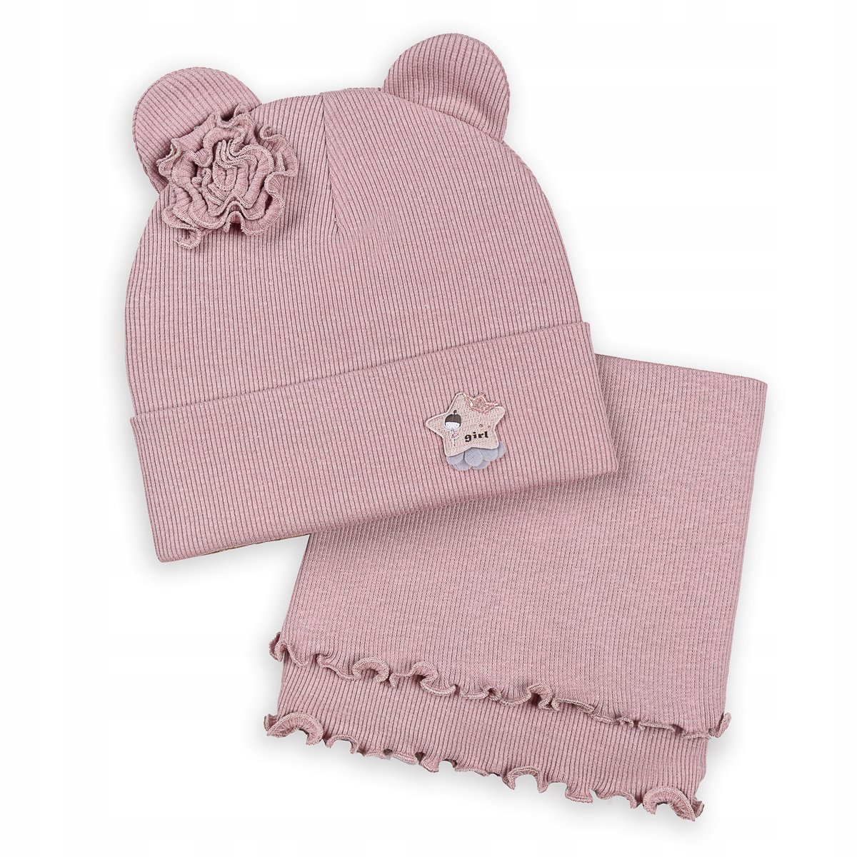 KOMPLET WIOSENNY JESIENNY CZAPKA + KOMIN DLA DZIEWCZYNKI PODWÓJNY 40-42