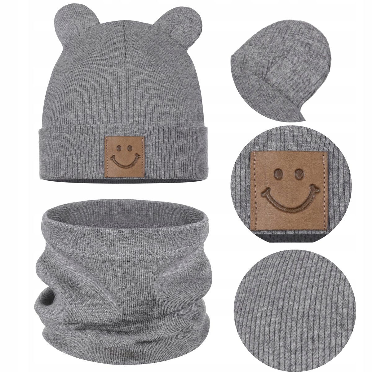 KOMPLET DZIECIĘCY ZESTAW CZAPKA KOMIN JESIENNY BAWEŁNA 95% 48-52 SZARY