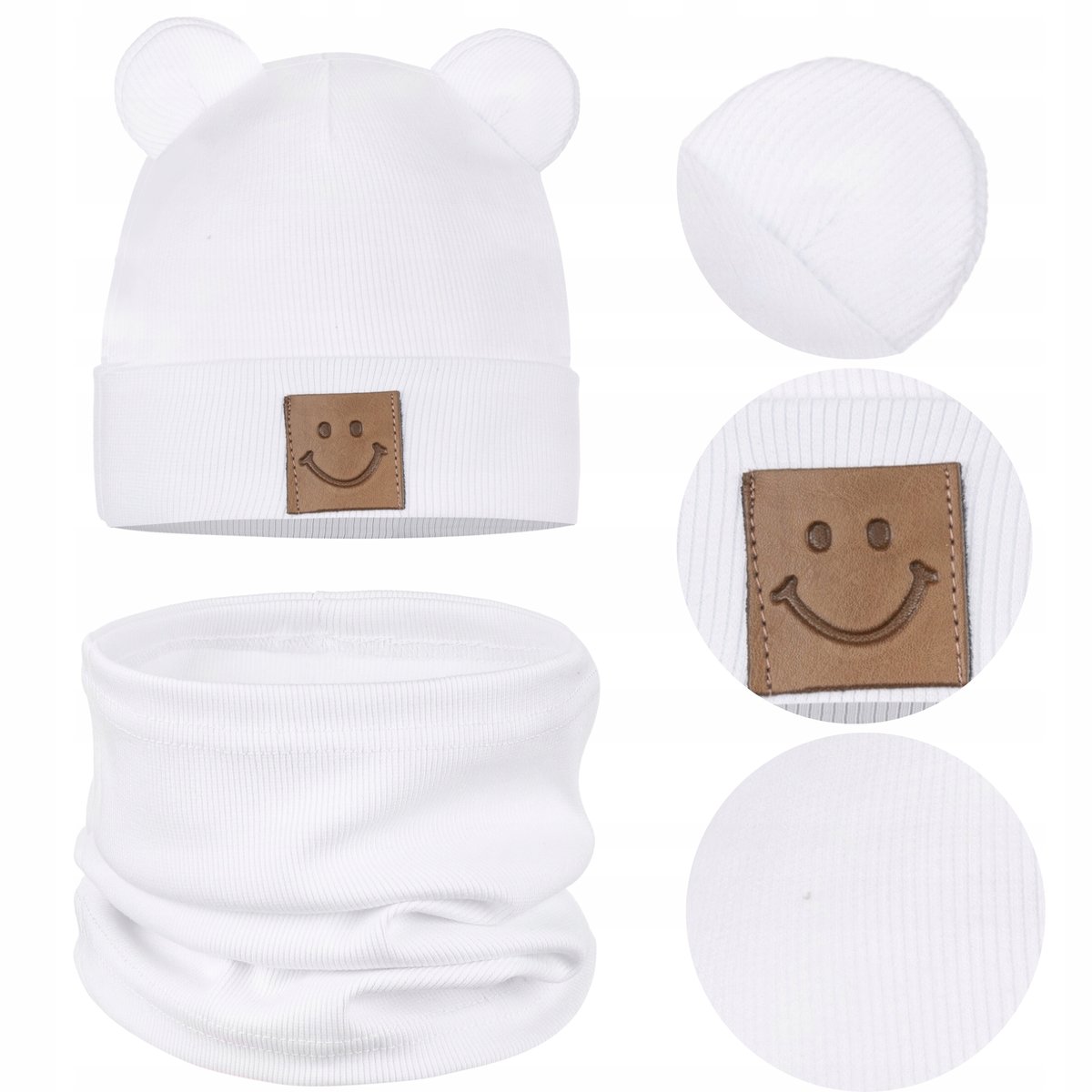 KOMPLET DZIECIĘCY ZESTAW CZAPKA KOMIN JESIENNY BAWEŁNA 95% 44-48 BIAŁY