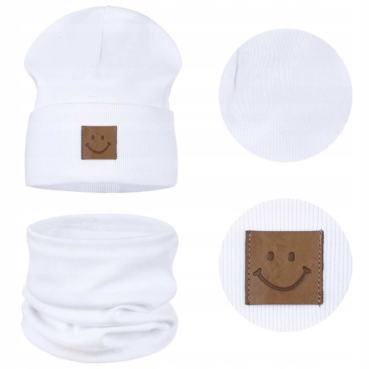 CZAPKA i KOMIN DZIECIĘCY Komplet Zestaw Dziecka BAWEŁNA 95% 40-46 BIAŁY