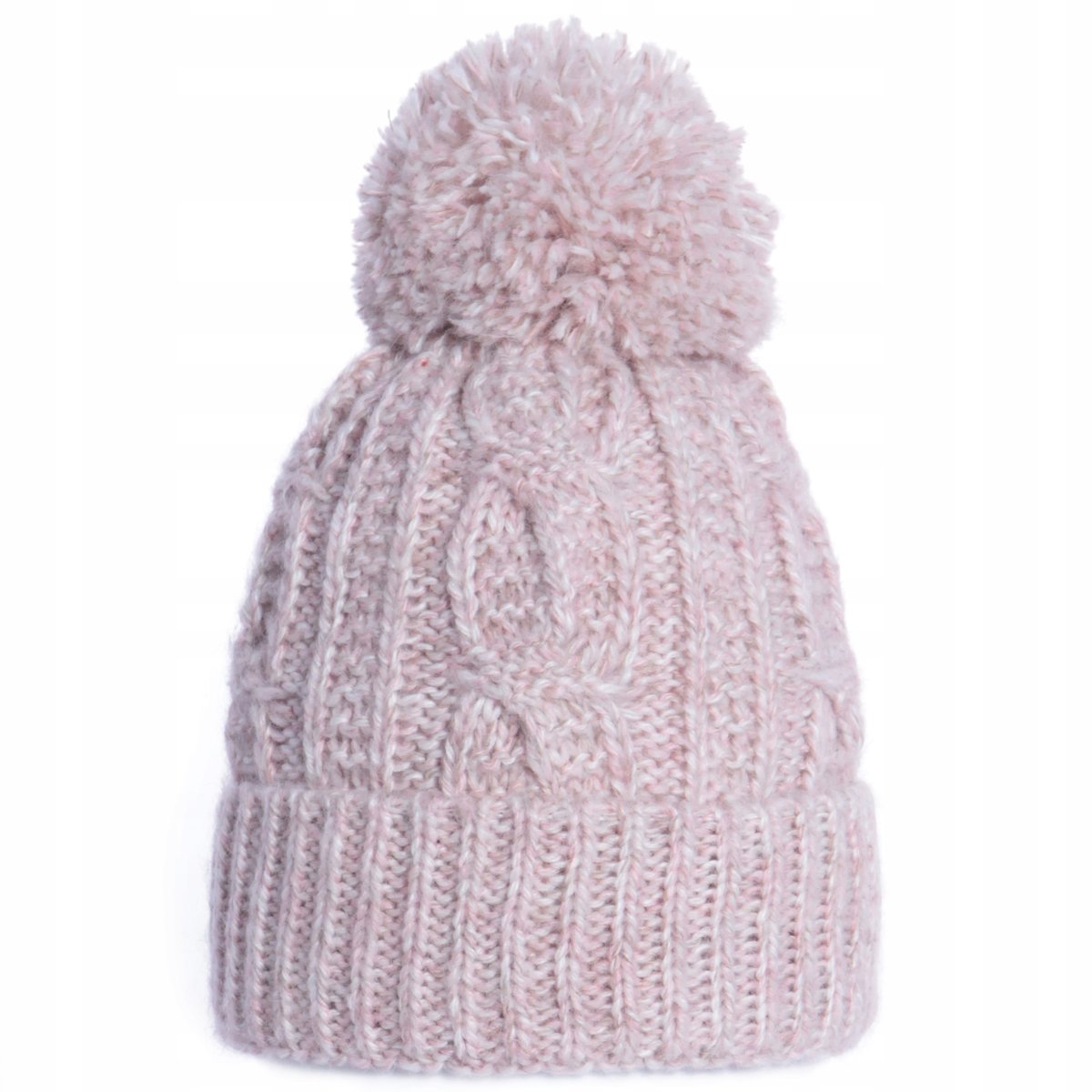 Czapka Damska Zimowa Z Pomponem Wywijana Angora 8% Wełna 5% Różowa