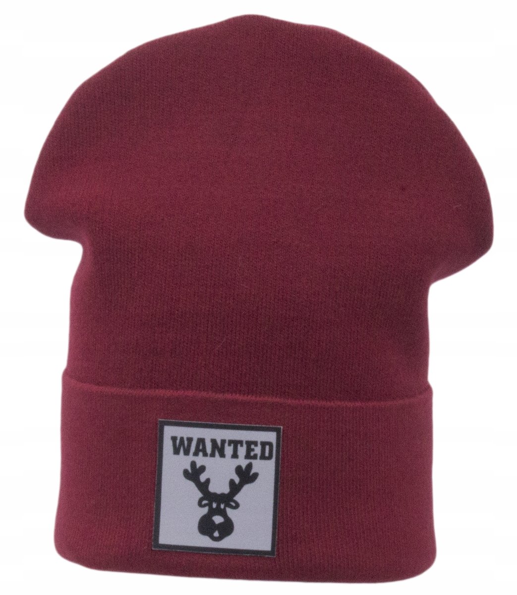 Czapka Damska Zimowa Jesienna Smerfetka Ozdobna Naszywka Bordowa