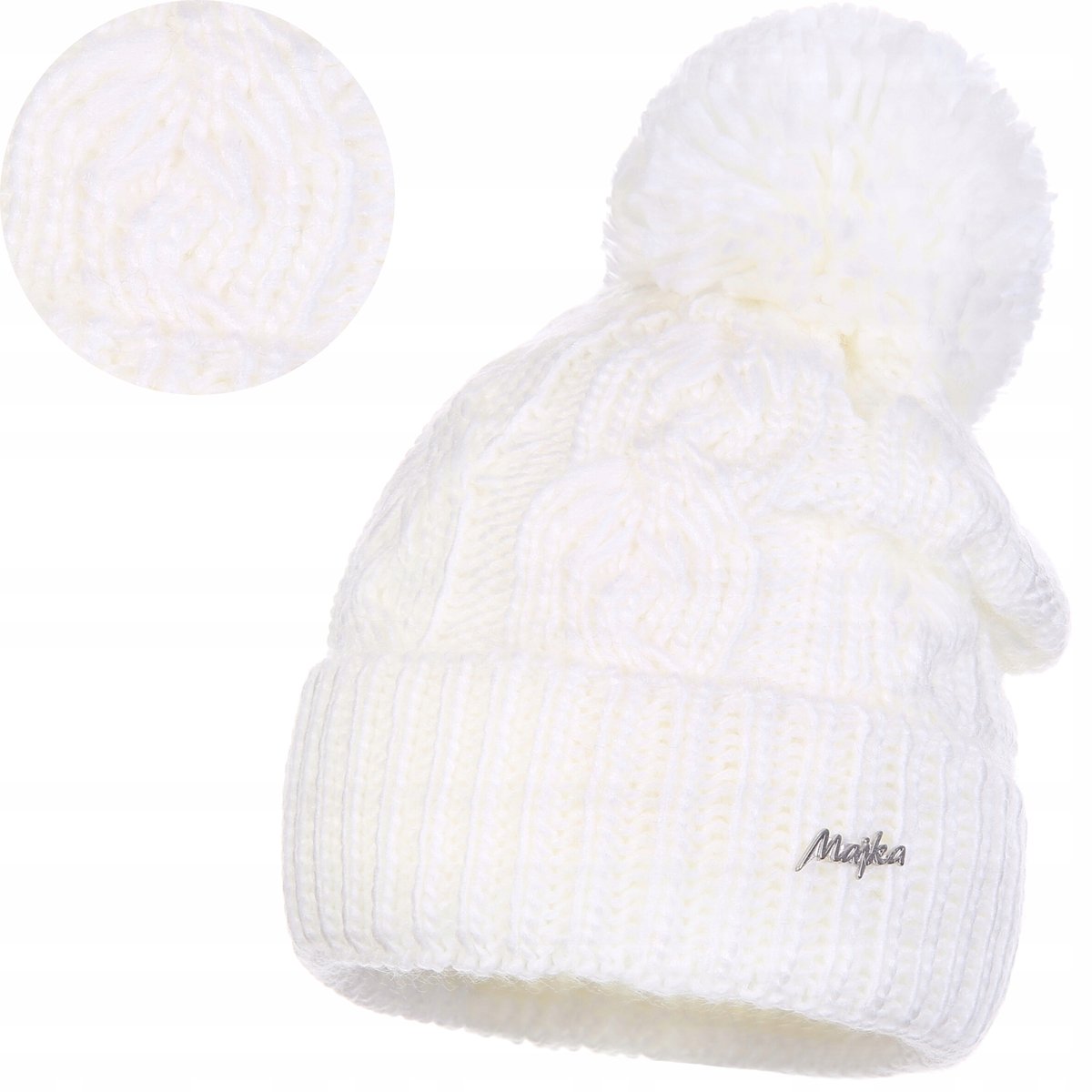 Ecru Czapka Damska Zimowa Z Pomponem Wywijana Ciepła Na Zimę Majka