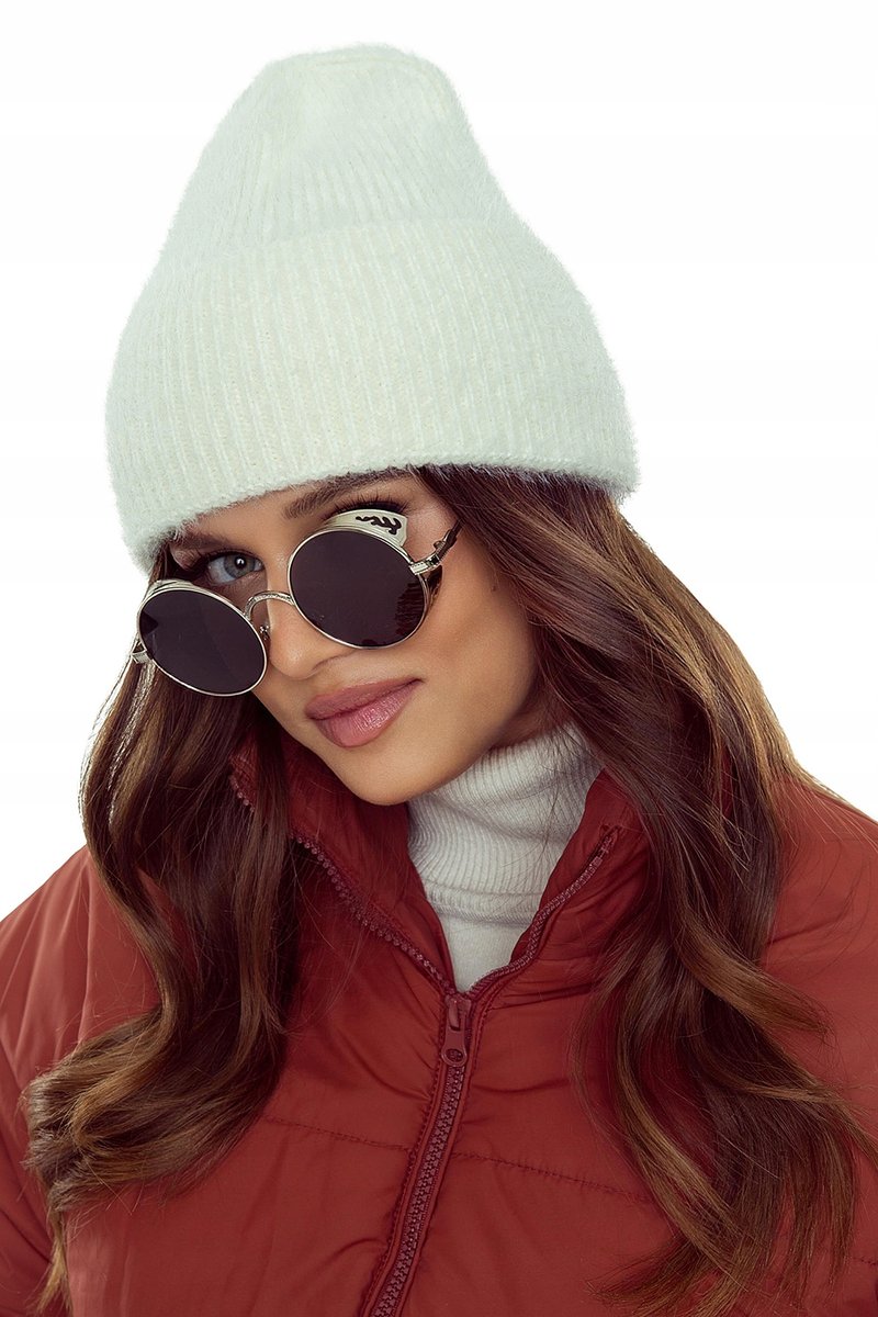 Ciepła Klasyczna Wywijana Czapka Damska Zimowa Na Zimę Beanie Ecru