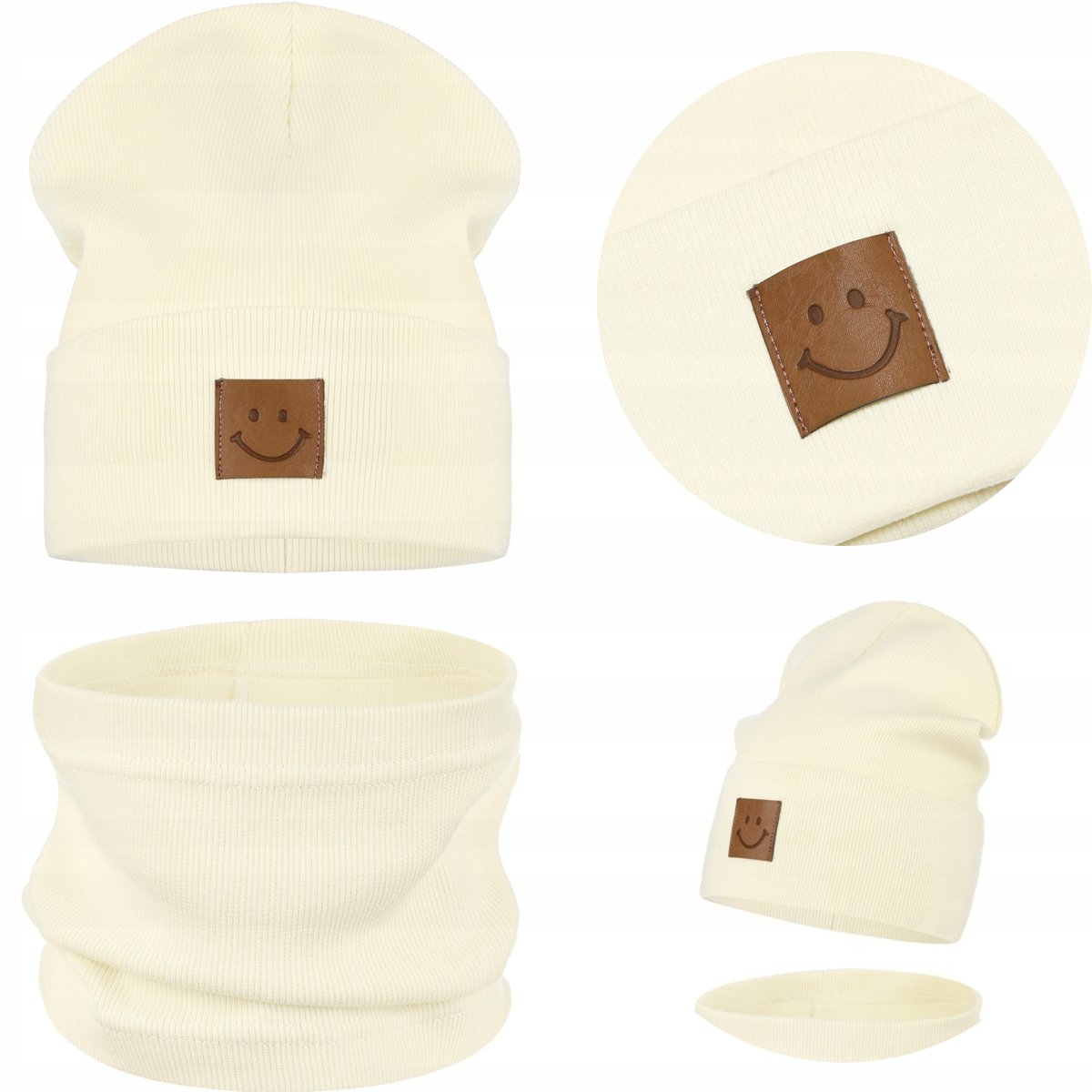 CZAPKA i KOMIN DZIECIĘCY Komplet Zestaw Dziecka BAWEŁNA 95% 48-52 ECRU