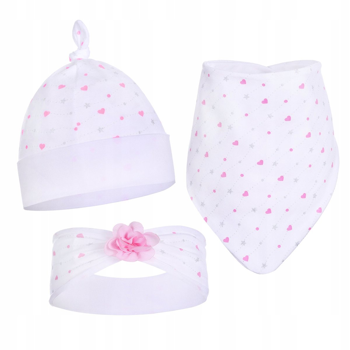 KOMPLET DZIECIĘCY CZAPKA+CHUSTA+OPASKA R.38