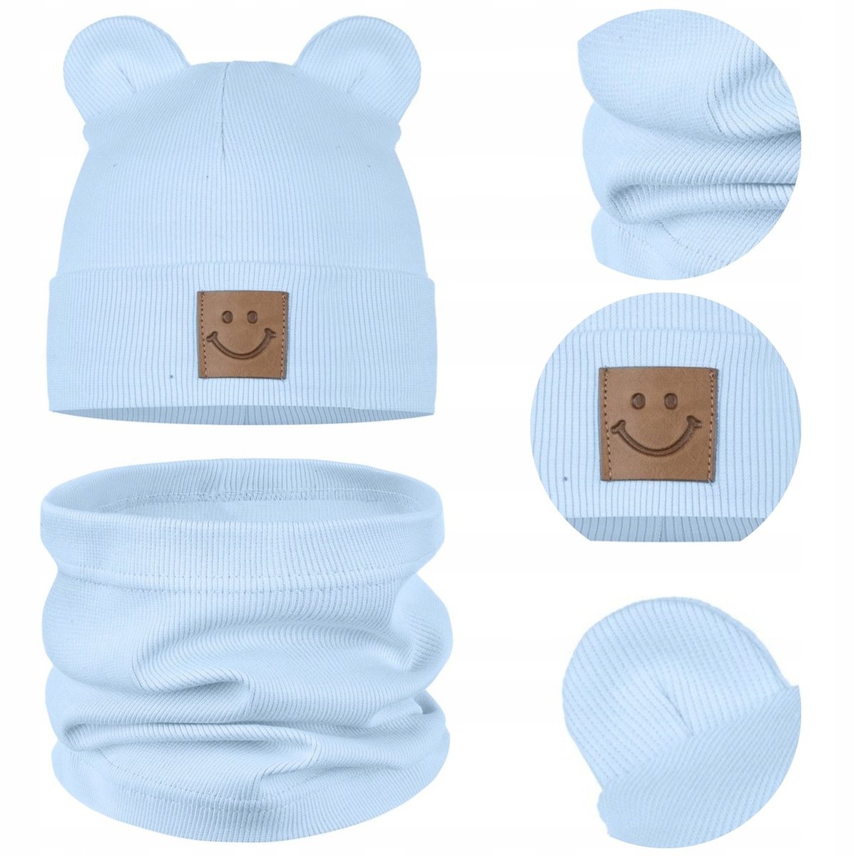 KOMPLET DZIECIĘCY ZESTAW CZAPKA KOMIN JESIENNY BAWEŁNA 95% 48-52 BĘKITNY