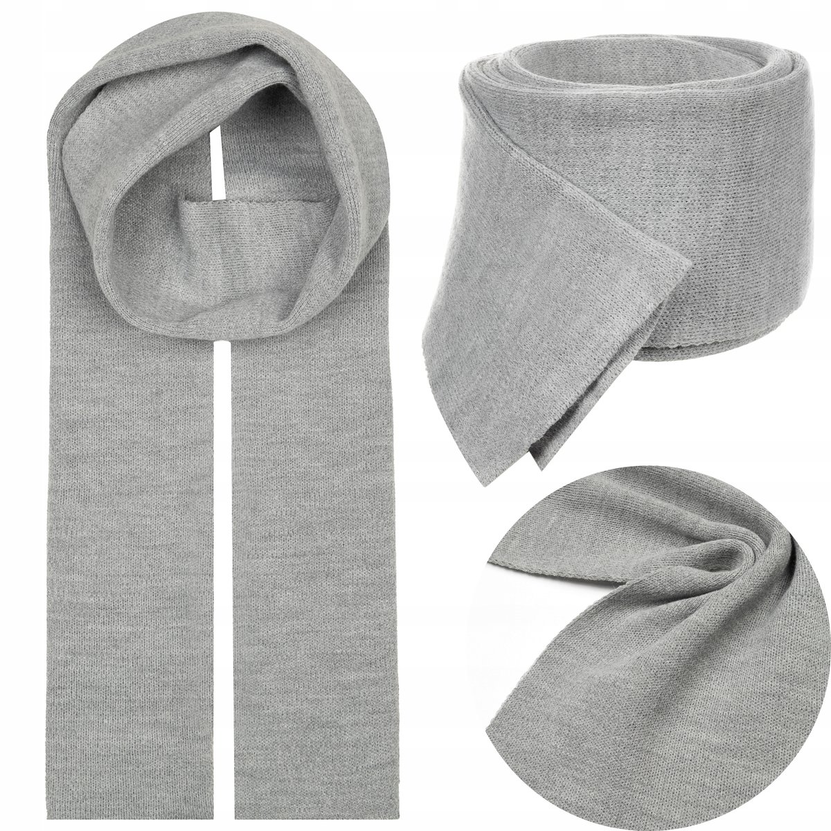 MĘSKI SZARY SZAL KLASYCZNY SZALIK JESIENNY ZIMOWY UNISEX 180x22cm