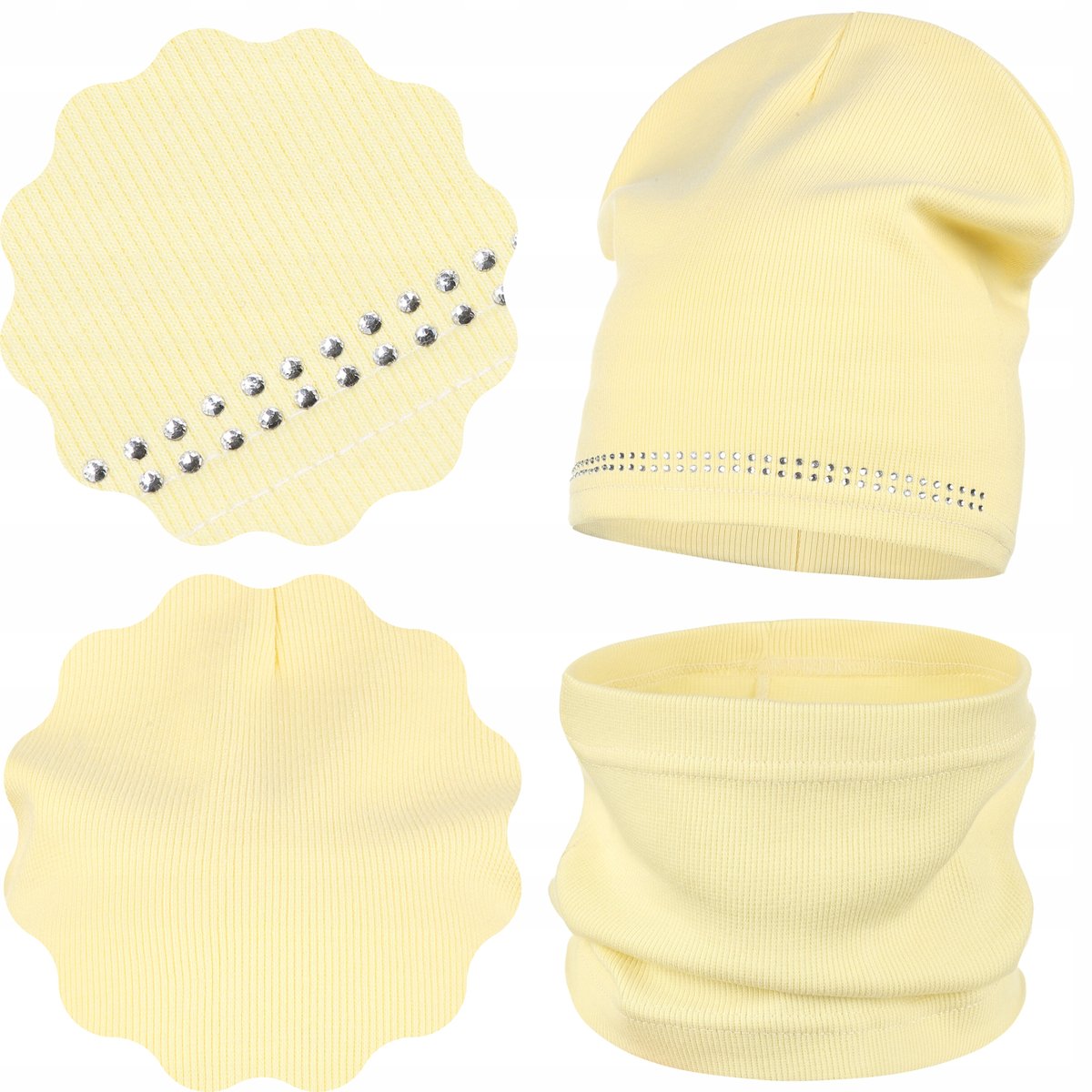 MAJKA KOMPLET JESIENNY CZAPKA BEANIE + KOMIN 40/46 DŻETY ŻÓŁTY WANILIOWY