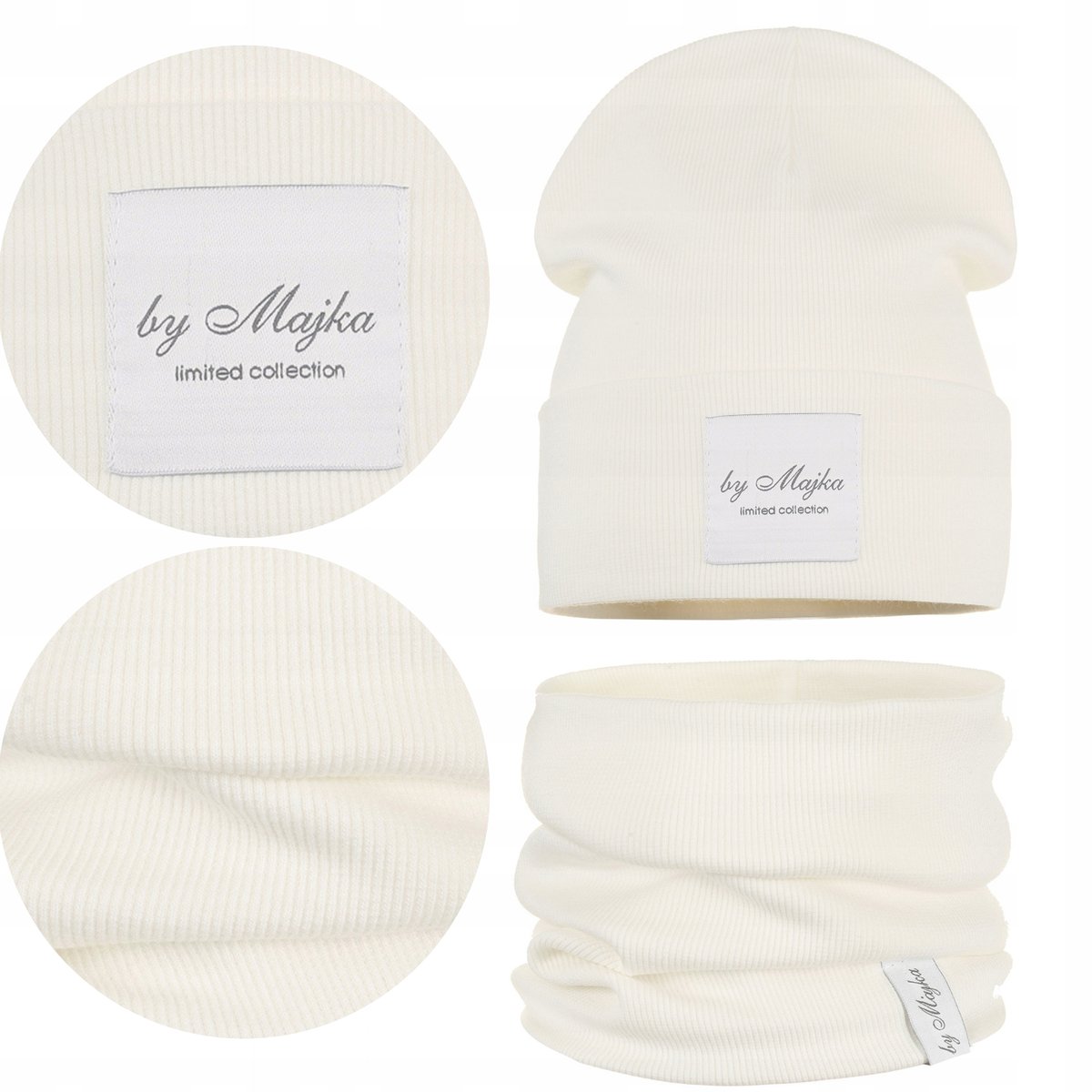 WIOSENNY KOMPLET DZIECIĘCY PODWÓJNY MATERIAŁ CZAPKA KOMIN ECRU 38-42