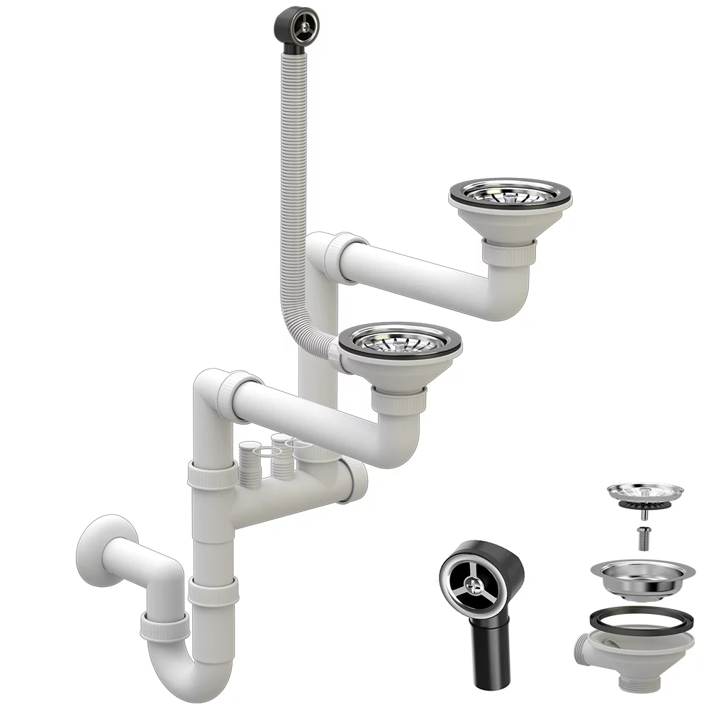 Syfon przyścienny manualny dwukomorowy - Chrom