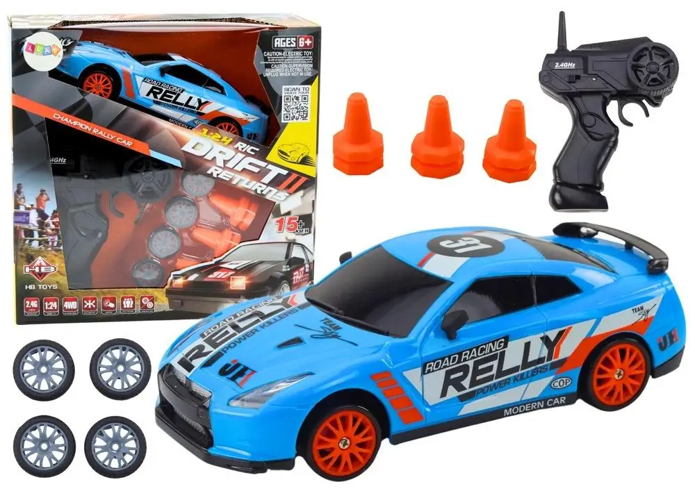Auto sportowe R/C 1:24 niebieskie - Leantoys