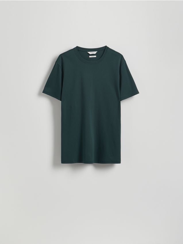 Reserved - T-shirt slim z bawełny pima - ciemnozielony