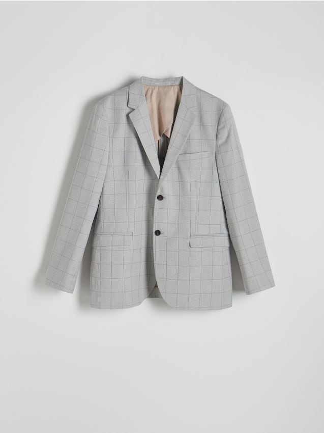 Reserved - Marynarka slim fit w kratę - jasnoszary