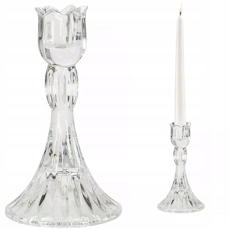 ŚWIECZNIK KANDELABR SZKLANY PRZEZROCZYSTY 16cm wysoki dekoracyjny retro