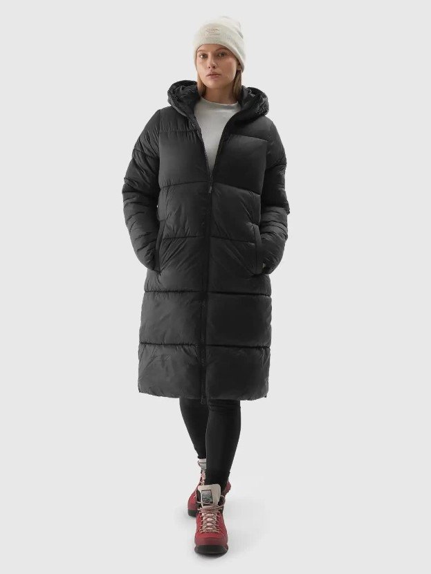 Płaszcz damski zimowy puchowy długi parka 4F 4FWAW24TDJAF475-20S Czarny