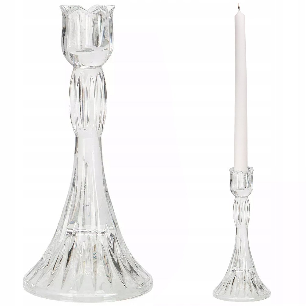 ŚWIECZNIK KANDELABR SZKLANY PRZEZROCZYSTY 22cm wysoki retro skandynawski