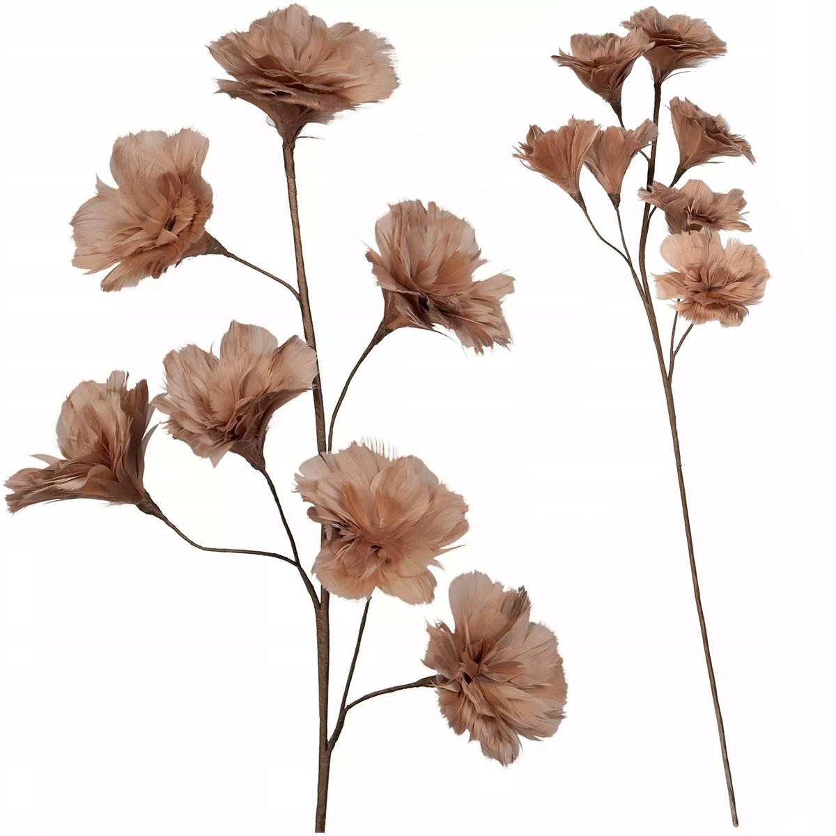 SZTUCZNY KWIAT GAŁĄZKA dekoracyjna do wazonu Z PIÓR brązowa 100cm do salonu