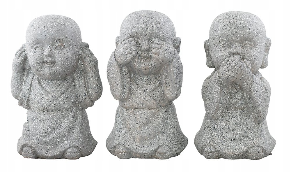 3 szt. FIGURKA BUDDA mizaru szara