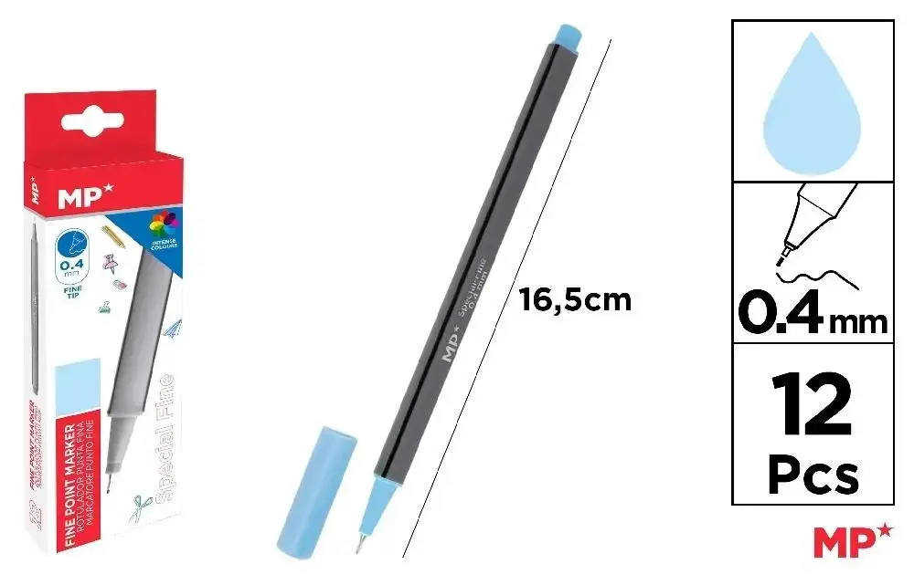 Cienkopis 0.4mm błękitny (12szt) - MP Main Paper