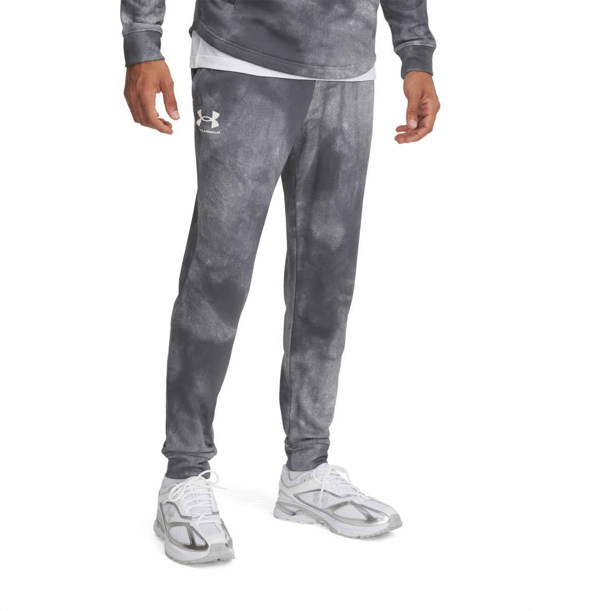 Męskie spodnie dresowe Under Armour Rival Terry AOP Jogger Q1 Rozmiar: L / Kolor: szary