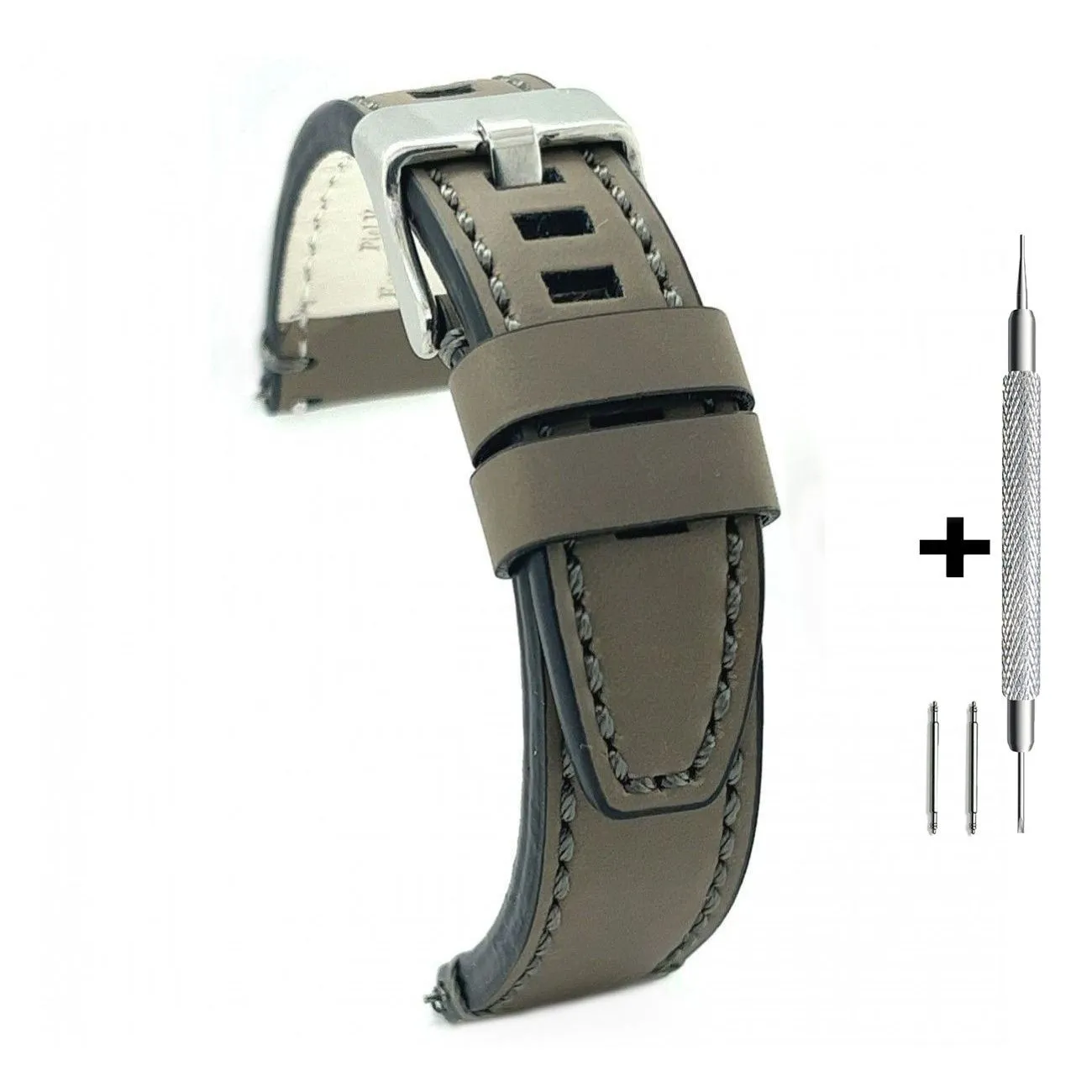 Szary pasek 22 mm skórzany DILOY 414.22.07 + GRATIS dwa teleskopy i narzędzie