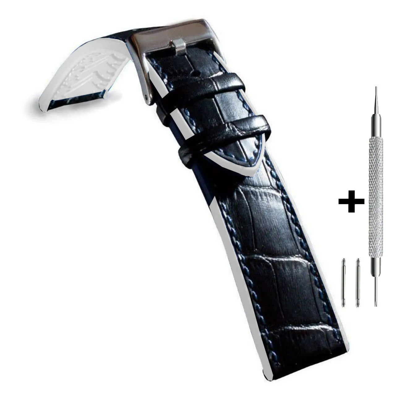 Czarno-biały pasek 22 mm ze skóry i tworzywa DILOY 420.22.58 + GRATIS dwa teleskopy i narzędzie