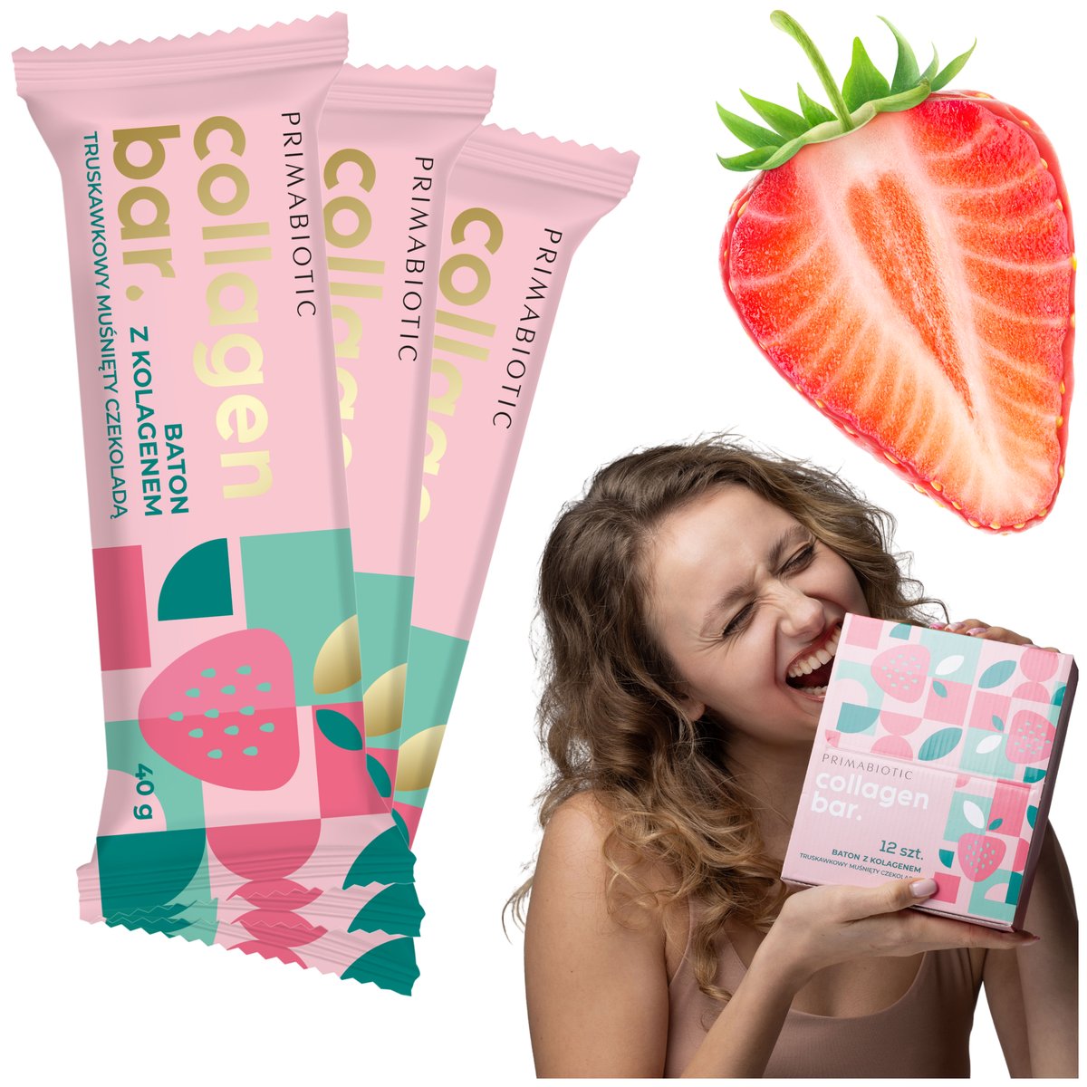 BATON COLLAGEN BAR BOX PRIMABIOTIC smak truskawkowy 12szt.