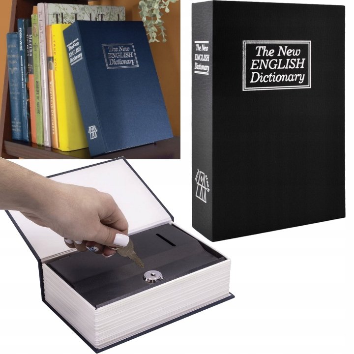 KASETKA SEJF METALOWA KSI����KA SKRYTKA NA PIENI��DZE W KSI����CE + DWA KLUCZE