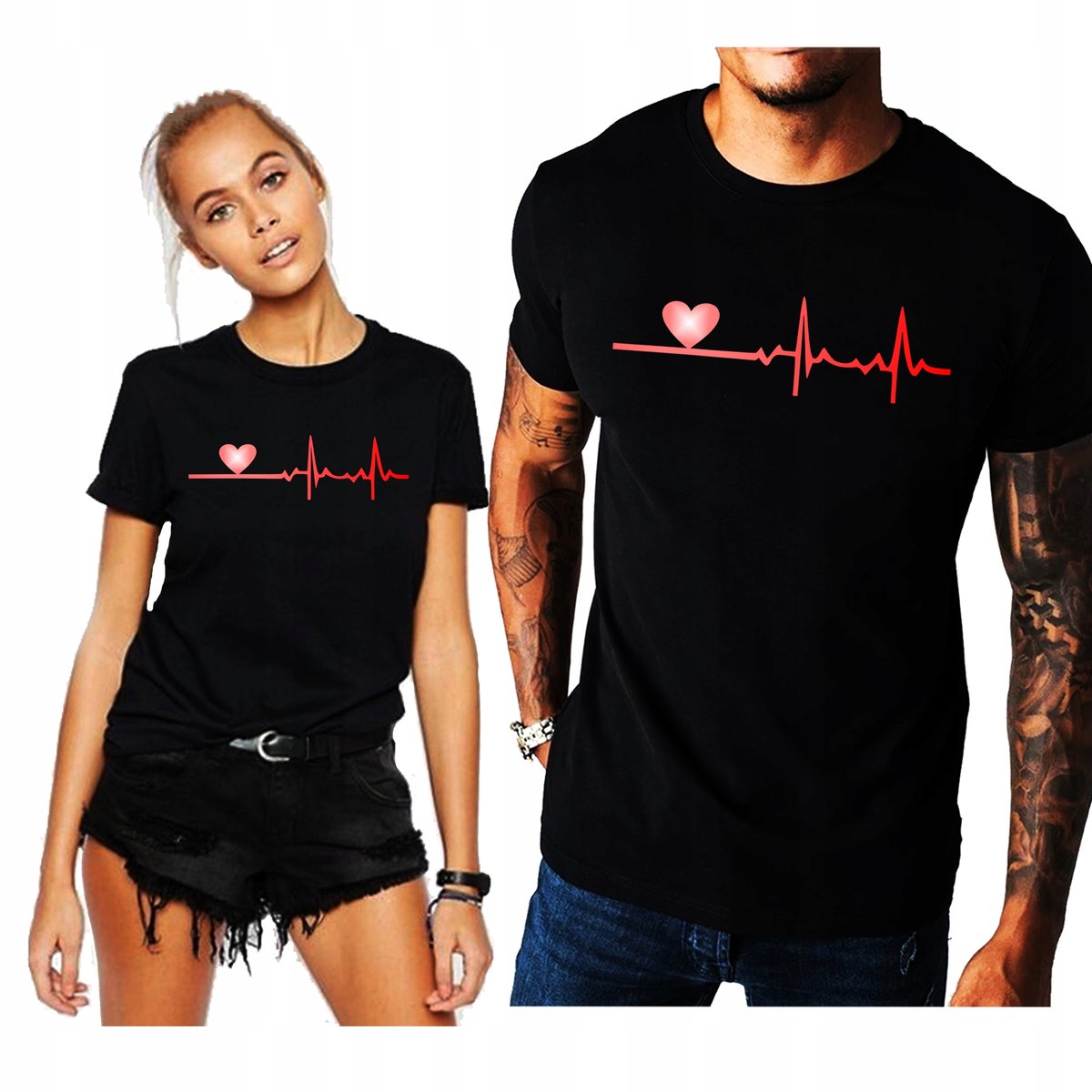 KOSZULKI dla Par LOVE LINIA ŻYCIA ZESTAW DLA ZAKOCHANYCH WALENTYNKI L